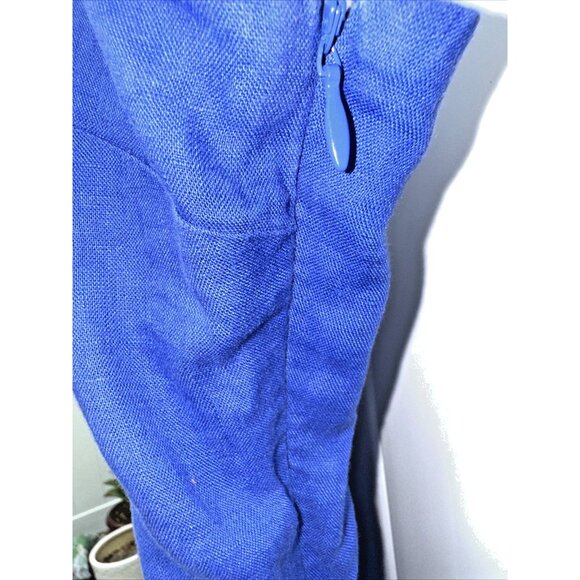 💙CYNTHIA ROWLEY Womens 8 Blue 100% Linen Wide Leg Boho CottageCore Y2K Jumpsuit - Picture 6 of 8